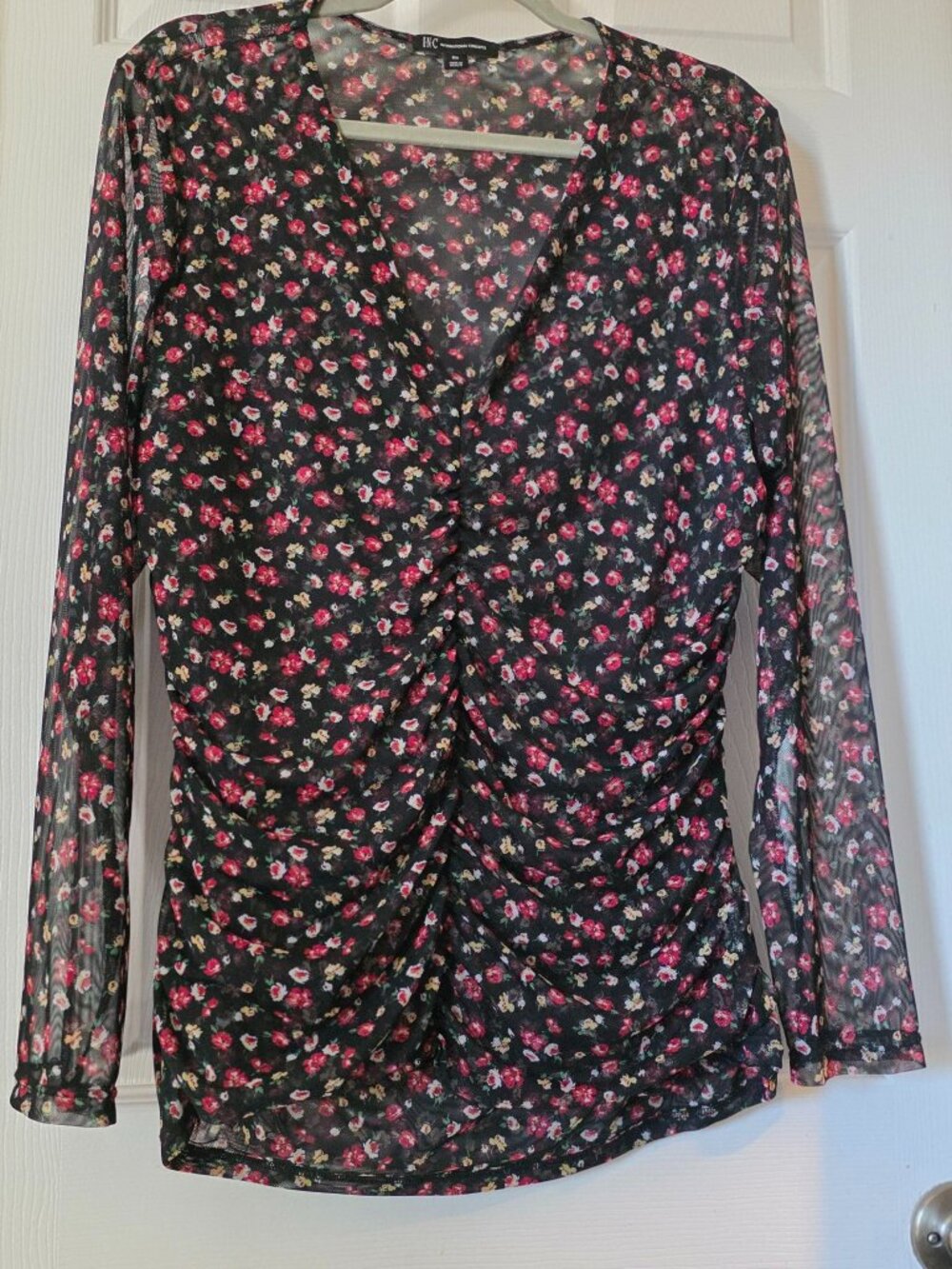 INC International Concepts Black Floral Mesh Top β 2X
